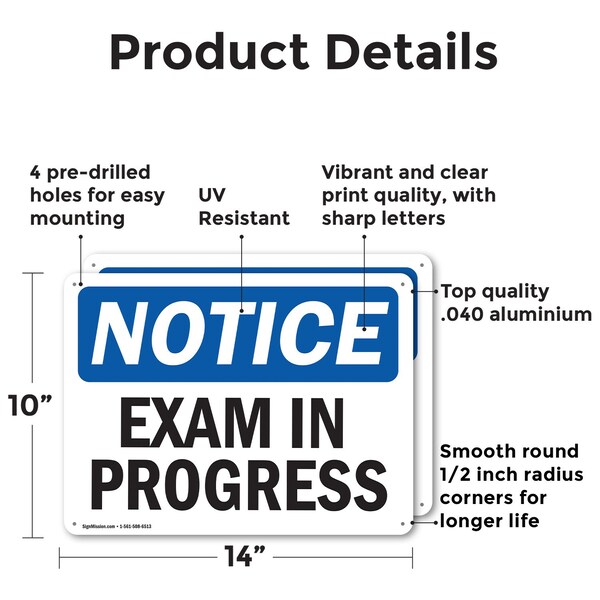 Exam In Progress, 14 In W X Rectangle, Aluminum